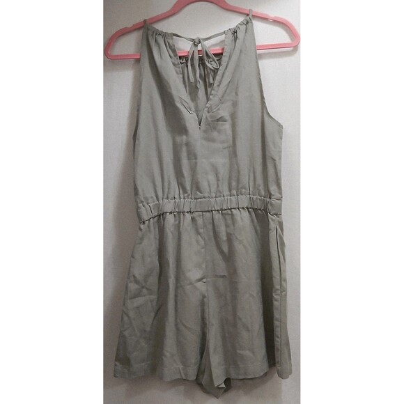 CI SONO Romper Linen Blend Halter Sleeveless Sage Green Medium Pockets LNC! - Picture 4 of 7